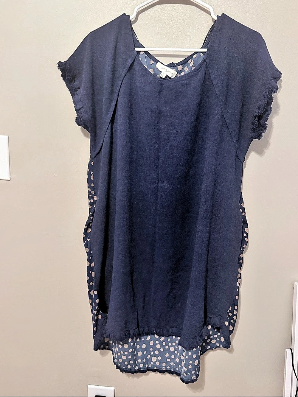 Umgee Polka Dot Tunic in Blue & Pink Size XL